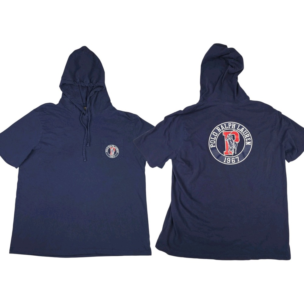 Polo Ralph Lauren Hooded Short Sleeve T-Shirt Pocket Mens Large Cotton Graphic
